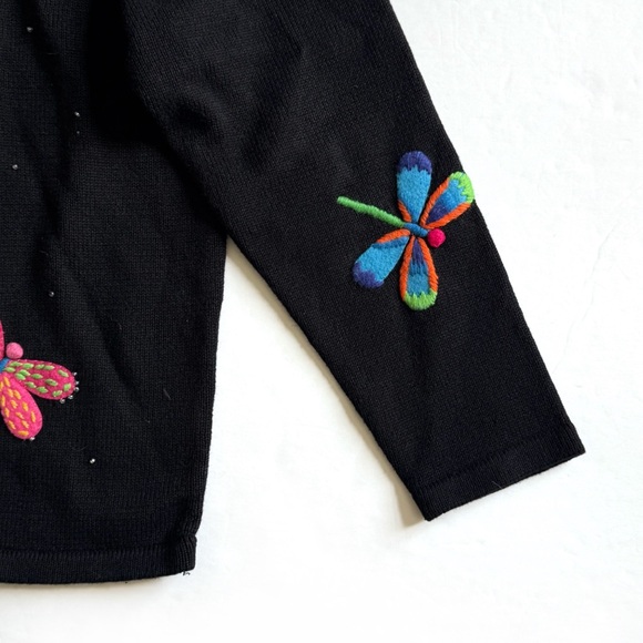 Vintage Talbots Dragonfly Cardigan Sweater Womens Large Black Embroidered Beads - Picture 7 of 12